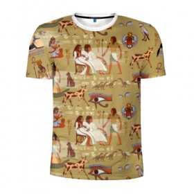 Мужская футболка 3D спортивная с принтом Египетские Боги в Екатеринбурге, 100% полиэстер с улучшенными характеристиками | приталенный силуэт, круглая горловина, широкие плечи, сужается к линии бедра | beetle | boat | cat | cow | egypt | eye | falcon | gods | hieroglyph | osiris | papyrus | pharaoh | ra | river | scarab | styx | боги | глаз | египет | жук | иероглиф | корова | кот | лодка | око | осирис | папирус | ра | река | скарабей | сокол | стикс |