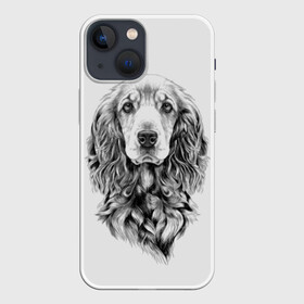 Чехол для iPhone 13 mini с принтом Кокер спаниель в Екатеринбурге,  |  | animal | black | breed | cocker spaniel | cool | dog | eyes | interesting | look | muzzle | white | wool | белый | взгляд | глаза | животное | интересный | кокер спаниель | пёс | порода | прикольный | псина | собака | собакен | черный | шерсть