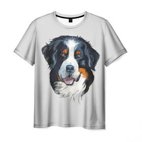Мужская футболка 3D с принтом Бернский зенненхунд в Екатеринбурге, 100% полиэфир | прямой крой, круглый вырез горловины, длина до линии бедер | animal | bernese mountain dog | black | breed | dog | muzzle | red | white | белый | бернский зенненхунд | животное | пёс | порода | рыжий | собака | черный