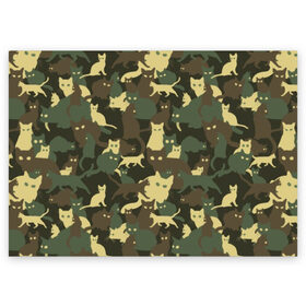 Поздравительная открытка с принтом Кошачий камуфляж в Екатеринбурге, 100% бумага | плотность бумаги 280 г/м2, матовая, на обратной стороне линовка и место для марки
 | animal | camouflage | cat | funny | green | khaki | marsh | silhouette | болотный | животное | забавный | зеленый | камуфляж | кот | котик | силуэт | хаки
