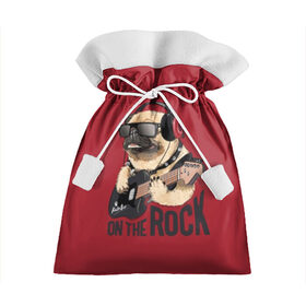 Подарочный 3D мешок с принтом On the rock в Екатеринбурге, 100% полиэстер | Размер: 29*39 см | animal | black | breed | cool | dog | guitar | headphones | motto | music | pug | red | rock | rock star | slogan | text | гитара | девиз | животное | красный | крутой | мопс | музыка | наушники | очки | порода | рок | рок звезда | слоган | соба