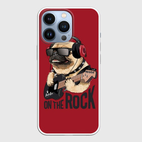 Чехол для iPhone 13 Pro с принтом On the rock в Екатеринбурге,  |  | Тематика изображения на принте: animal | black | breed | cool | dog | guitar | headphones | motto | music | pug | red | rock | rock star | slogan | text | гитара | девиз | животное | красный | крутой | мопс | музыка | наушники | очки | порода | рок | рок звезда | слоган | соба