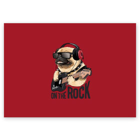 Поздравительная открытка с принтом On the rock в Екатеринбурге, 100% бумага | плотность бумаги 280 г/м2, матовая, на обратной стороне линовка и место для марки
 | animal | black | breed | cool | dog | guitar | headphones | motto | music | pug | red | rock | rock star | slogan | text | гитара | девиз | животное | красный | крутой | мопс | музыка | наушники | очки | порода | рок | рок звезда | слоган | соба