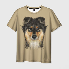 Мужская футболка 3D с принтом Sheltie в Екатеринбурге, 100% полиэфир | прямой крой, круглый вырез горловины, длина до линии бедер | animal | black | breed | brown | cute | dog | drawing | eyes | kind | look | muzzle | portrait | red | взгляд | глаза | добрый | животное | коричневый | милый | пёс | порода | портрет | рисунок | рыжий | собака | черный | шелти