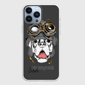 Чехол для iPhone 13 Pro Max с принтом Steampunk Style в Екатеринбурге,  |  | animal | boxer | breed | dog | gray | headset | muzzle | steampunk | style | tank | white | yellow | белый | боксёр | желтый | животное | очки | порода | серый | собака | стиль | стимпанк | танковый | шлемофон