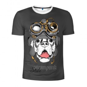 Мужская футболка 3D спортивная с принтом Steampunk Style в Екатеринбурге, 100% полиэстер с улучшенными характеристиками | приталенный силуэт, круглая горловина, широкие плечи, сужается к линии бедра | animal | boxer | breed | dog | gray | headset | muzzle | steampunk | style | tank | white | yellow | белый | боксёр | желтый | животное | очки | порода | серый | собака | стиль | стимпанк | танковый | шлемофон