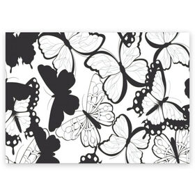 Поздравительная открытка с принтом Бабочки (Black-White). в Екатеринбурге, 100% бумага | плотность бумаги 280 г/м2, матовая, на обратной стороне линовка и место для марки
 | 3d | black white | tekstura | бабочки | текстура | узор | черно белий