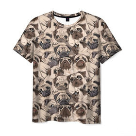 Мужская футболка 3D с принтом Мопсы в Екатеринбурге, 100% полиэфир | прямой крой, круглый вырез горловины, длина до линии бедер | animal | attractive face | breed | cute | dog | eyes | funny | look | pug | puppy | взгляд | глаза | животное | забавный | милый | мопс | порода | собака | щенок