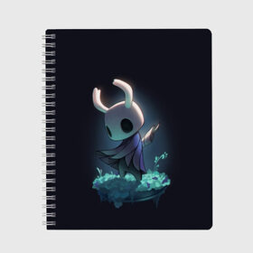 Тетрадь с принтом Hollow Knight в Екатеринбурге, 100% бумага | 48 листов, плотность листов — 60 г/м2, плотность картонной обложки — 250 г/м2. Листы скреплены сбоку удобной пружинной спиралью. Уголки страниц и обложки скругленные. Цвет линий — светло-серый
 | hollow knight | детская | для детей | игра | компьютерная игра | королевство | рыцарь | темный рыцарь | холлов кнайт | экшен