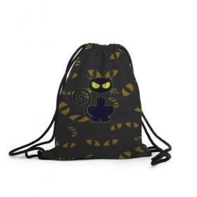 Рюкзак-мешок 3D с принтом Смотрящий кот в Екатеринбурге, 100% полиэстер | плотность ткани — 200 г/м2, размер — 35 х 45 см; лямки — толстые шнурки, застежка на шнуровке, без карманов и подкладки | 3d | абстракция | анимация | глаза | желтые | смотрящий  кот | черный