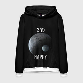 Мужская толстовка 3D с принтом Sad Happy в Екатеринбурге, 100% полиэстер | двухслойный капюшон со шнурком для регулировки, мягкие манжеты на рукавах и по низу толстовки, спереди карман-кенгуру с мягким внутренним слоем. | Тематика изображения на принте: jesus | rap | грустный | джизус | джизус возрождение | джизус рэпер | джизус ты ювелир | мерч | музыка | реп | рэп | счастливый