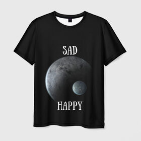 Мужская футболка 3D с принтом Sad Happy в Екатеринбурге, 100% полиэфир | прямой крой, круглый вырез горловины, длина до линии бедер | jesus | rap | грустный | джизус | джизус возрождение | джизус рэпер | джизус ты ювелир | мерч | музыка | реп | рэп | счастливый
