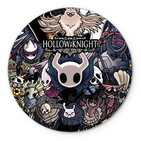 Коврик для мышки круглый с принтом Hollow Knight в Екатеринбурге, резина и полиэстер | круглая форма, изображение наносится на всю лицевую часть | Тематика изображения на принте: hallownest | hollow knight | the knight | игры | компьютерная игра | реймер | рыцарь