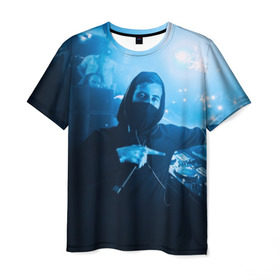 Мужская футболка 3D с принтом ALAN WALKER в Екатеринбурге, 100% полиэфир | прямой крой, круглый вырез горловины, длина до линии бедер | alan walker | aw | electro | electro music | music | алан уокер | музыка | музыкант | электро | электронная музыка