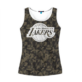 Женская майка 3D с принтом Los Angeles Lakers Camo в Екатеринбурге, 100% полиэстер | круглая горловина, прямой силуэт, длина до линии бедра | camo | lakers | los angeles lakers | nba | баскетбол | камуфляж | лос анджелес лейкерс | нба | спорт | хаки