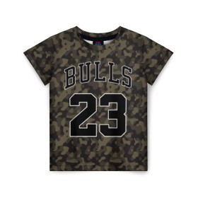 Детская футболка 3D с принтом Chicago Bulls 23 Camo в Екатеринбурге, 100% гипоаллергенный полиэфир | прямой крой, круглый вырез горловины, длина до линии бедер, чуть спущенное плечо, ткань немного тянется | bulls | camo | chicago | chicago bulls | nba | баскетбол | буллз | камуфляж | нба | спорт | хаки | чикаго | чикаго буллз