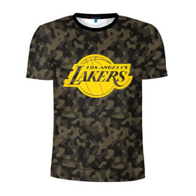 Мужская футболка 3D спортивная с принтом Los Angeles Lakers Camo Gold в Екатеринбурге, 100% полиэстер с улучшенными характеристиками | приталенный силуэт, круглая горловина, широкие плечи, сужается к линии бедра | 