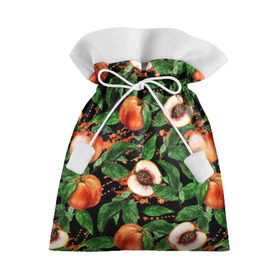 Подарочный 3D мешок с принтом Персики в Екатеринбурге, 100% полиэстер | Размер: 29*39 см | Тематика изображения на принте: аромат | зелень | лето | листья | персик | плоды | сад | сочный | спелый | фрукты | цветы