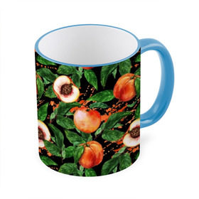 Кружка с принтом Персики в Екатеринбурге, керамика | ёмкость 330 мл | Тематика изображения на принте: аромат | зелень | лето | листья | персик | плоды | сад | сочный | спелый | фрукты | цветы