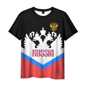 Мужская футболка 3D с принтом HOCKEY RUSSIA в Екатеринбурге, 100% полиэфир | прямой крой, круглый вырез горловины, длина до линии бедер | hockey | russia | sport | герб | надписи | россия | сборная хоккея | символика | спорт | спортсмен | триколор | форма | хоккей | чемпионат | я русский