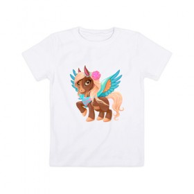 Детская футболка хлопок с принтом Принцесса единорог в Екатеринбурге, 100% хлопок | круглый вырез горловины, полуприлегающий силуэт, длина до линии бедер | pony | грива | девочка | единорог | конь | копыта | красивая | лошадка | лошадь | милая | пони | природа закат | радуга