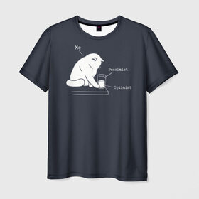 Мужская футболка 3D с принтом Кот хулиган в Екатеринбурге, 100% полиэфир | прямой крой, круглый вырез горловины, длина до линии бедер | волосатый | вредный | киса | кот | котей | кошка | мем | оптимист | пессимист | полосатый | разбил | хулиган | шерстяной