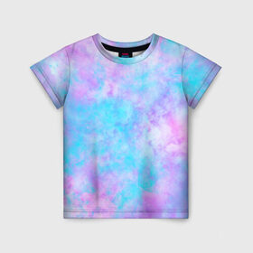 Детская футболка 3D с принтом Мрамор Tie Dye в Екатеринбурге, 100% гипоаллергенный полиэфир | прямой крой, круглый вырез горловины, длина до линии бедер, чуть спущенное плечо, ткань немного тянется | tie dye | летняя футболка | розовый | синий | тай дай | фиолетовый | яркая футболка