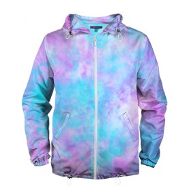 Мужская ветровка 3D с принтом Мрамор Tie Dye в Екатеринбурге, 100% полиэстер | подол и капюшон оформлены резинкой с фиксаторами, два кармана без застежек по бокам, один потайной карман на груди | tie dye | летняя футболка | розовый | синий | тай дай | фиолетовый | яркая футболка