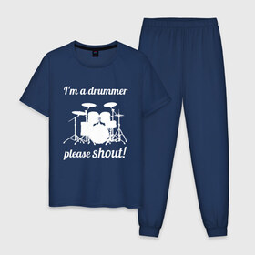 Мужская пижама хлопок с принтом Я барабанщик, так что кричите! в Екатеринбурге, 100% хлопок | брюки и футболка прямого кроя, без карманов, на брюках мягкая резинка на поясе и по низу штанин
 | drum | drummer | барабан | барабанщик | барабаны