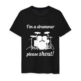 Мужская футболка хлопок с принтом Я барабанщик, так что кричите! в Екатеринбурге, 100% хлопок | прямой крой, круглый вырез горловины, длина до линии бедер, слегка спущенное плечо. | Тематика изображения на принте: drum | drummer | барабан | барабанщик | барабаны