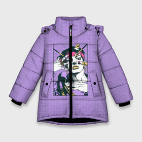 Зимняя куртка для девочек 3D с принтом Kishibe Rohan in Purple в Екатеринбурге, ткань верха — 100% полиэстер; подклад — 100% полиэстер, утеплитель — 100% полиэстер. | длина ниже бедра, удлиненная спинка, воротник стойка и отстегивающийся капюшон. Есть боковые карманы с листочкой на кнопках, утяжки по низу изделия и внутренний карман на молнии. 

Предусмотрены светоотражающий принт на спинке, радужный светоотражающий элемент на пуллере молнии и на резинке для утяжки. | diamond is unbreakable | heavens door | jjba | jojo | kishibe | rohan