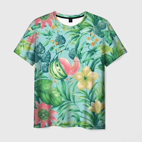 Мужская футболка 3D с принтом Тропики в Екатеринбурге, 100% полиэфир | прямой крой, круглый вырез горловины, длина до линии бедер | 2019 | 2020 | в отпуск | весна | гаваи | гавайи | гавайская | для отпуска | лето | листья | море | настроение | осень | отдых | отпуск | пальма | пальмы | пляж | пляжная | путешественник