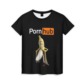 Женская футболка 3D с принтом PORN HUB в Екатеринбурге, 100% полиэфир ( синтетическое хлопкоподобное полотно) | прямой крой, круглый вырез горловины, длина до линии бедер | банан | логотип | пошлое