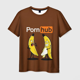 Мужская футболка 3D с принтом PORN HUB в Екатеринбурге, 100% полиэфир | прямой крой, круглый вырез горловины, длина до линии бедер | бананы | логотип | пошлое