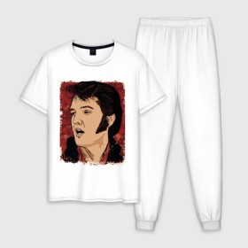 Мужская пижама хлопок с принтом Элвис Пресли в Екатеринбурге, 100% хлопок | брюки и футболка прямого кроя, без карманов, на брюках мягкая резинка на поясе и по низу штанин
 | Тематика изображения на принте: американский. певец. актёр. король рок н ролл