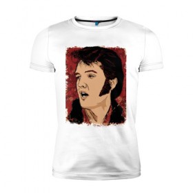 Мужская футболка премиум с принтом Элвис Пресли в Екатеринбурге, 92% хлопок, 8% лайкра | приталенный силуэт, круглый вырез ворота, длина до линии бедра, короткий рукав | американский. певец. актёр. король рок н ролл