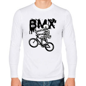 Мужской лонгслив хлопок с принтом BMX в Екатеринбурге, 100% хлопок |  | bike | bmx | bones | extreme | skeleton | skull | sport | велосипед | скелет | спорт | череп | экстрим