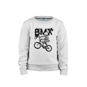 Детский свитшот хлопок с принтом BMX в Екатеринбурге, 100% хлопок | круглый вырез горловины, эластичные манжеты, пояс и воротник | bike | bmx | bones | extreme | skeleton | skull | sport | велосипед | скелет | спорт | череп | экстрим