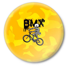 Значок с принтом BMX в Екатеринбурге,  металл | круглая форма, металлическая застежка в виде булавки | bike | bmx | bones | extreme | skeleton | skull | sport | велосипед | скелет | спорт | череп | экстрим