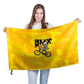 Флаг 3D с принтом BMX в Екатеринбурге, 100% полиэстер | плотность ткани — 95 г/м2, размер — 67 х 109 см. Принт наносится с одной стороны | bike | bmx | bones | extreme | skeleton | skull | sport | велосипед | скелет | спорт | череп | экстрим