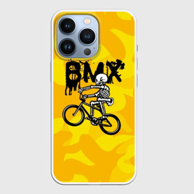 Чехол для iPhone 13 Pro с принтом BMX в Екатеринбурге,  |  | bike | bmx | bones | extreme | skeleton | skull | sport | велосипед | скелет | спорт | череп | экстрим