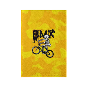 Обложка для паспорта матовая кожа с принтом BMX в Екатеринбурге, натуральная матовая кожа | размер 19,3 х 13,7 см; прозрачные пластиковые крепления | bike | bmx | bones | extreme | skeleton | skull | sport | велосипед | скелет | спорт | череп | экстрим
