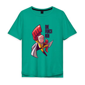 Мужская футболка хлопок Oversize с принтом One-Punch SaitaMan в Екатеринбурге, 100% хлопок | свободный крой, круглый ворот, “спинка” длиннее передней части | Тематика изображения на принте: anime | one punch man | saitama | аниме | ван панч мен | ванпанчмен | сайтама