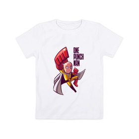 Детская футболка хлопок с принтом One-Punch SaitaMan в Екатеринбурге, 100% хлопок | круглый вырез горловины, полуприлегающий силуэт, длина до линии бедер | Тематика изображения на принте: anime | one punch man | saitama | аниме | ван панч мен | ванпанчмен | сайтама