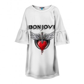 Детское платье 3D с принтом Bon Jovi в Екатеринбурге, 100% полиэстер | прямой силуэт, чуть расширенный к низу. Круглая горловина, на рукавах — воланы | bon jovi | бон джови | музыка | музыкальная группа | песни | рок | рок группа | рокгруппа