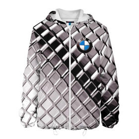 Мужская куртка 3D с принтом BMW в Екатеринбурге, ткань верха — 100% полиэстер, подклад — флис | прямой крой, подол и капюшон оформлены резинкой с фиксаторами, два кармана без застежек по бокам, один большой потайной карман на груди. Карман на груди застегивается на липучку | Тематика изображения на принте: bmw | metal | pattern | prestige | бмв | металл | престиж | узор