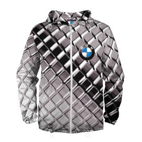Мужская ветровка 3D с принтом BMW в Екатеринбурге, 100% полиэстер | подол и капюшон оформлены резинкой с фиксаторами, два кармана без застежек по бокам, один потайной карман на груди | bmw | metal | pattern | prestige | бмв | металл | престиж | узор