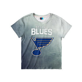 Детская футболка 3D с принтом St. Louis Blues в Екатеринбурге, 100% гипоаллергенный полиэфир | прямой крой, круглый вырез горловины, длина до линии бедер, чуть спущенное плечо, ткань немного тянется | nhl | st. louis blues | блюз | нхл | сент луиз | сент луис | сент луис блюз | тарасенко | хоккей | шайба