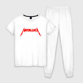 Женская пижама хлопок с принтом METALLICA RED LOGO в Екатеринбурге, 100% хлопок | брюки и футболка прямого кроя, без карманов, на брюках мягкая резинка на поясе и по низу штанин | matters metallica | music | nothing else | rock | trash metal | группа | музыка | музыканты | рок | трэш металл