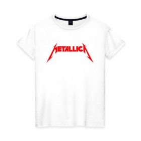 Женская футболка хлопок с принтом METALLICA RED LOGO в Екатеринбурге, 100% хлопок | прямой крой, круглый вырез горловины, длина до линии бедер, слегка спущенное плечо | matters metallica | music | nothing else | rock | trash metal | группа | музыка | музыканты | рок | трэш металл